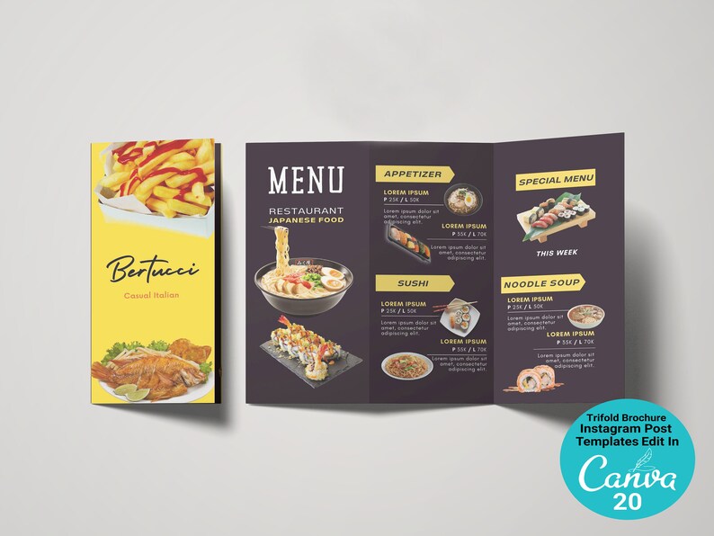Food Trifold Brochure, Restaurant Brochure Design, Modern Food Shop Brochure food Business TamptatePrintable and editable with Canva image 1