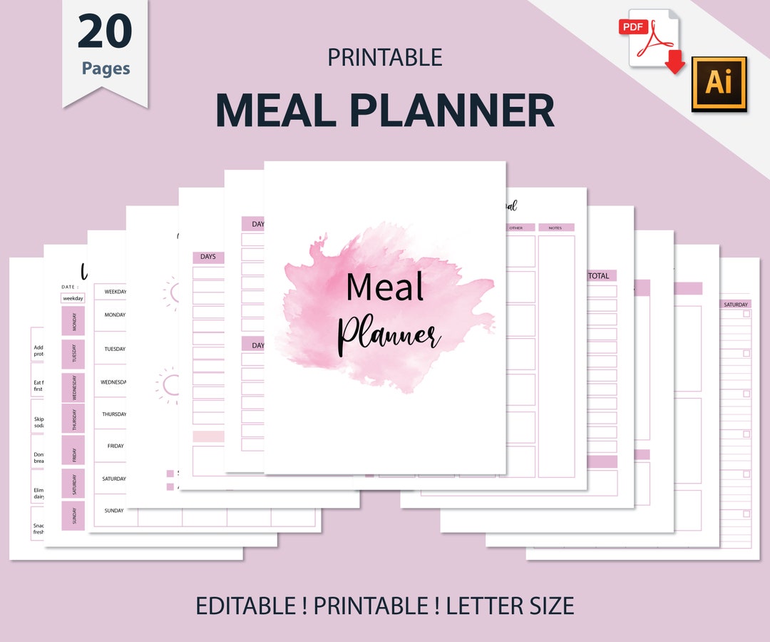 Meal Planner Printable | Diet Journal | Weekly Food Diary Bundle ...