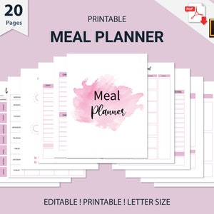 Meal Planner Printable | Diet Journal | Weekly Food Diary Bundle | Daily Food Journal | Monthly Meal Tracker | Weekly Meal Planner