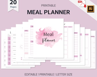 Meal Planner Printable | Diet Journal | Weekly Food Diary Bundle | Daily Food Journal | Monthly Meal Tracker | Weekly Meal Planner