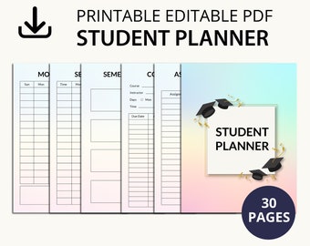 Student planner Printable,Homeschool Planner,Study Organiser, School,College Student Organizer,Instant Download