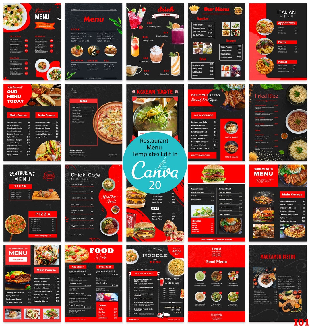 Food and Drink Menu Template, Restaurant Menu , Printable Food Menu