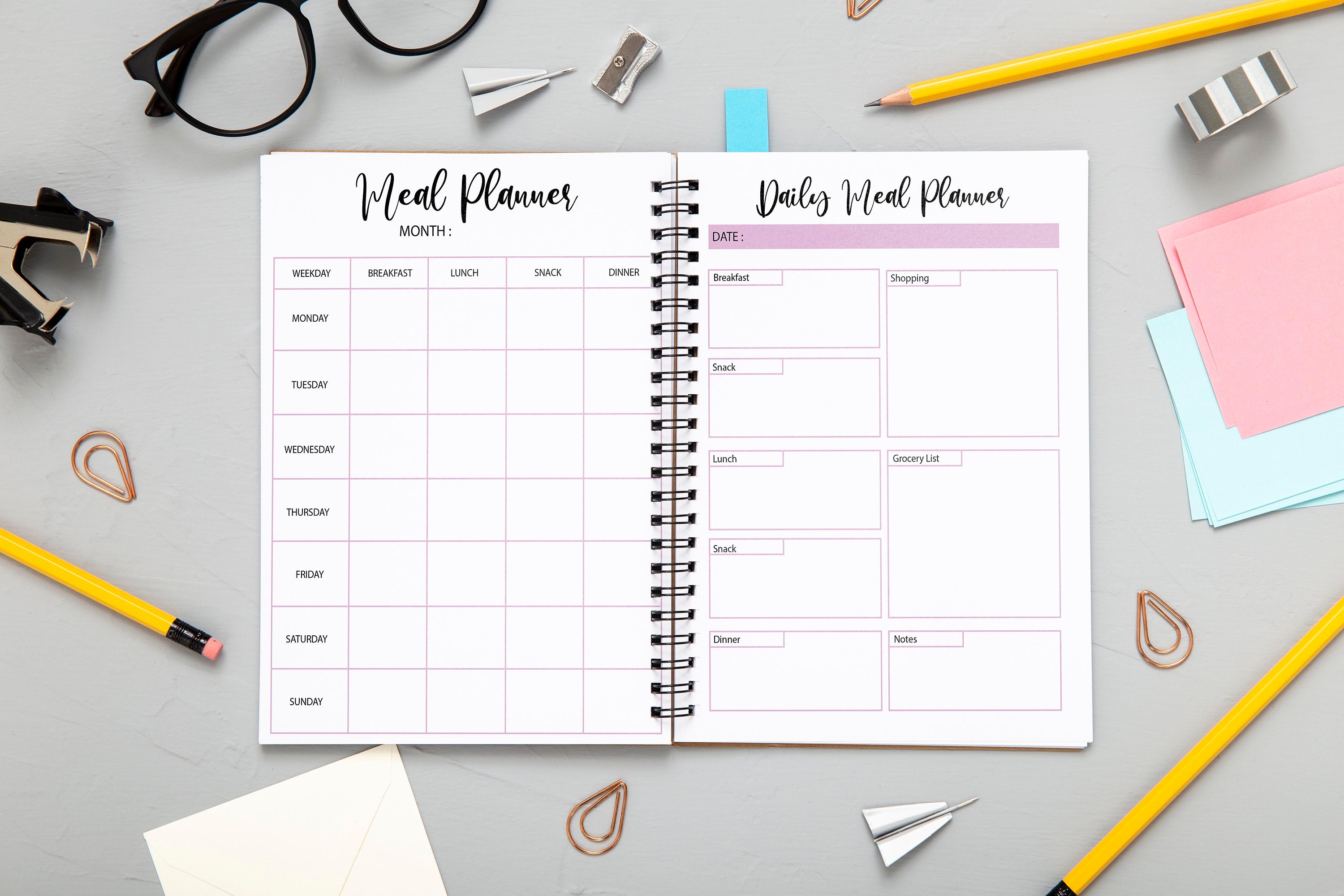 Meal Planner Printable | Diet Journal | Weekly Food Diary Bundle ...