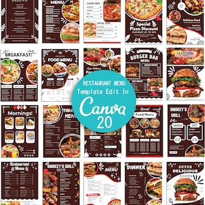 Plantilla de menú editable, menú de cafetería, menú de moda, menú editable de Canva, tarjetas de menú, folleto, descarga instantánea