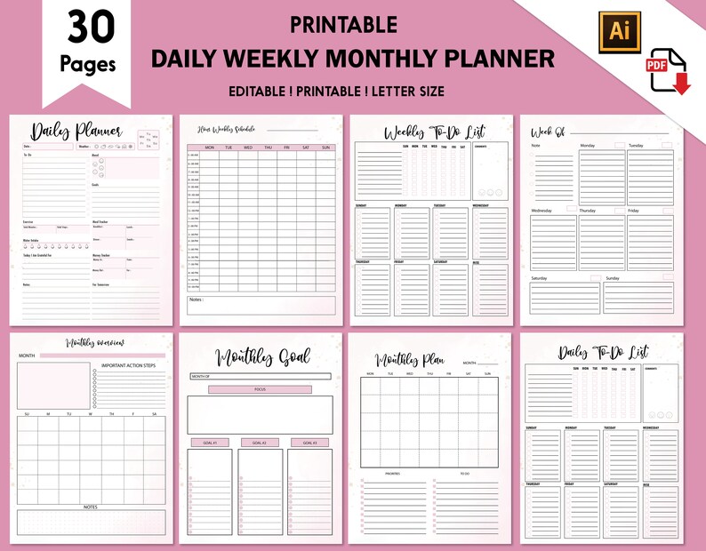 Planner Includes Daily Weekly Monthly Planner,printable Planner,monthly Overview ...