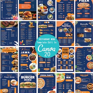 Menú de restaurante editable en Canva, plantilla de volante de menú, diseño de menú, plantilla de menú de comida, menú de cafetería, descarga instantánea