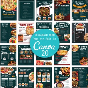 Restaurant-Menü, Lebensmittelkarte, Restaurant-Menü-Vorlage, bearbeitbare Menüvorlage, Flyer, Sofort-Download