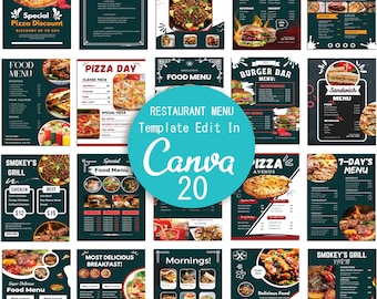 Restaurantmenu, voedselmenu, restaurantmenusjabloon, bewerkbare menusjabloon, flyer, direct downloaden