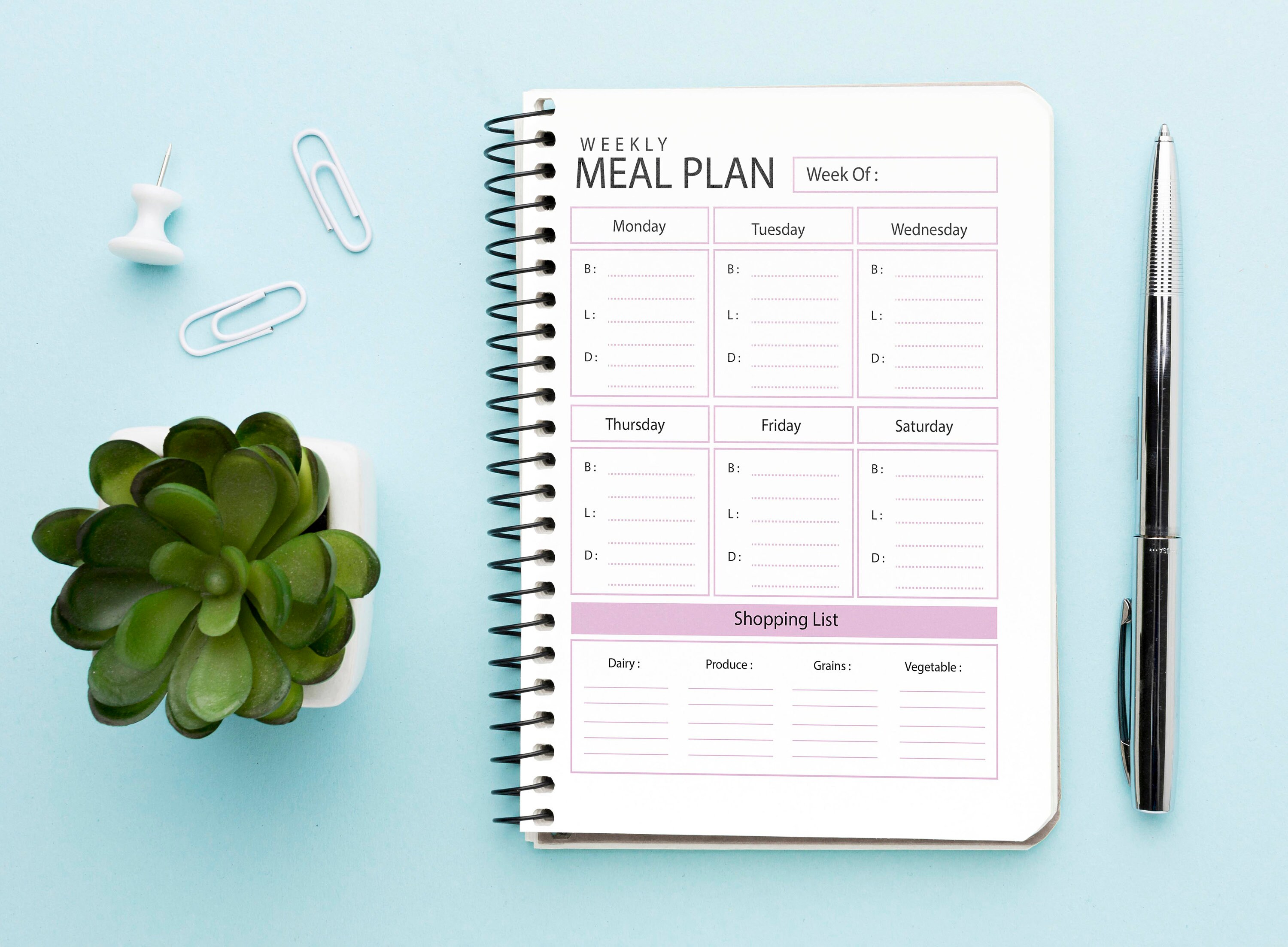 Meal Planner Printable | Diet Journal | Weekly Food Diary Bundle ...