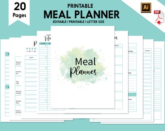 Meal Planner, Weekly Meal Menu Planner,Daily Food Journal,Meal Planner Printable,Editable Meal Planner Set,Diet Journal