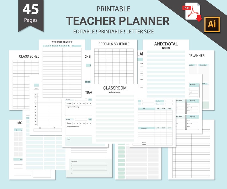 Editable Teacher Planner, Printable Teacher Planner,gifts for Teacher