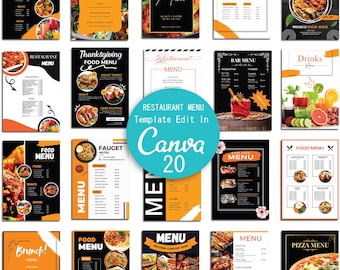 Bewerkbaar voedselmenu, Canva-menu, Restaurantmenu, Minimalistisch menu, Restaurantmenu, Designmenu, Directe download