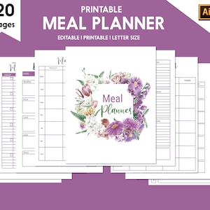 Meal Planner Editable | Daily Food Journal | Monthly Meal Tracker | Weekly Meal Planner | Meal Planner Printable | Diet Journal