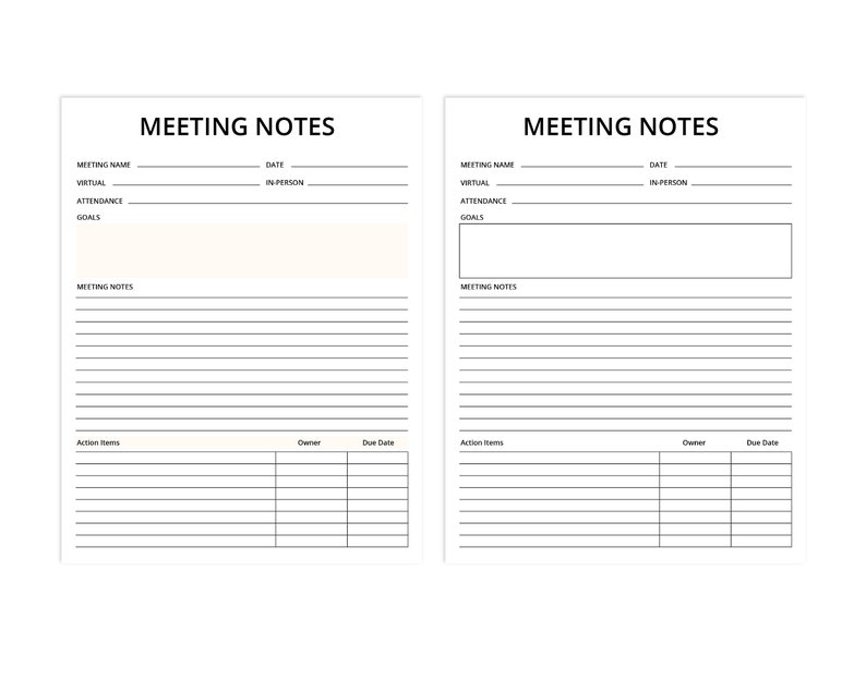 Meeting Notes Printable,editable Meeting Notes Template,meeting