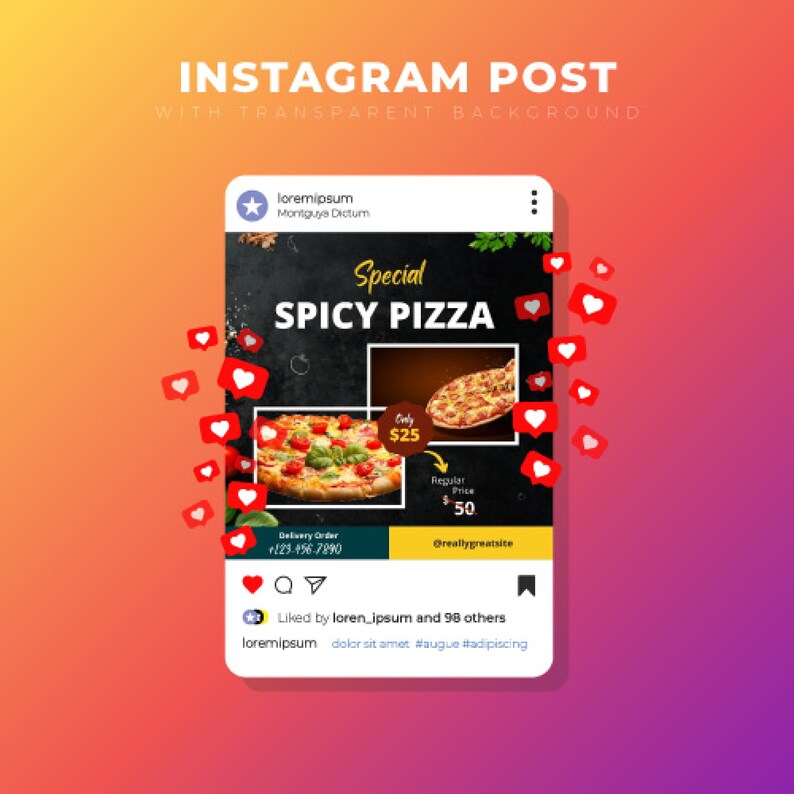 May include: Instagram post advertising a special on spicy pizza. The post features a black background with a picture of a pizza with red and green toppings. The text "Special Spicy Pizza" is written in white letters. The price of the pizza is $25. The post also includes a link to the restaurant's website.