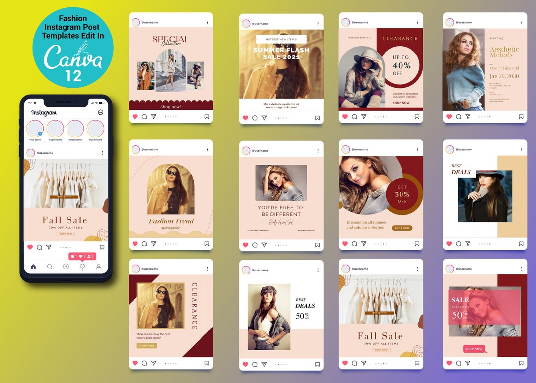 Fashion Instagram Post Templates Canva Edit|clothing Business Instagram ...