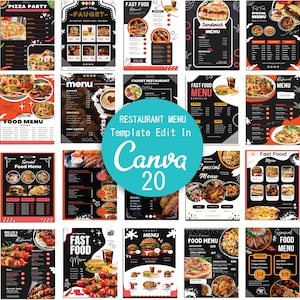 Restaurantmenu, sjabloon menufolder, menuontwerp, bewerkbaar canvasmenu, menu Eten, directe download
