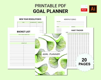 Goal Planner,Monthly Goal Setting,Goals Tracker,Habit Tracker,Yearly Goals,Goal Plan,Printable Goal Planner
