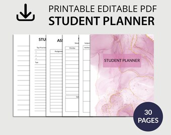 Printable Student Planner | School, College, University, Home School Organizer | Academic Planner | Study Planner Editable |Study Organizer