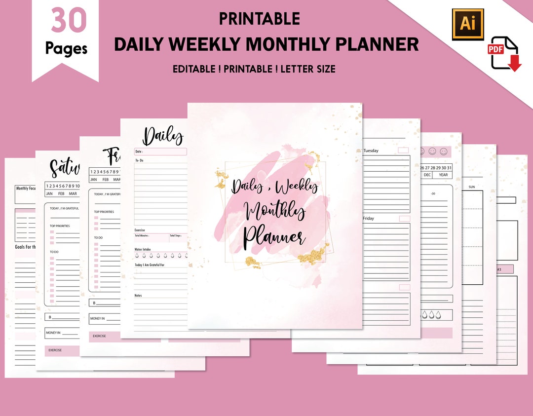 Daily Weekly Monthly Planner,printable Planner,monthly Overview ...