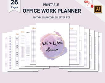 Office Organizer | Work Planner Printable | Office Task Tracker | Meetings List | Work Schedule| Project Checklist| Daily Planner