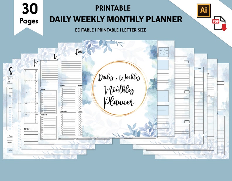 Daily, Weekly, Monthly Planner, Printable Planner, Half Hour Weekly ...