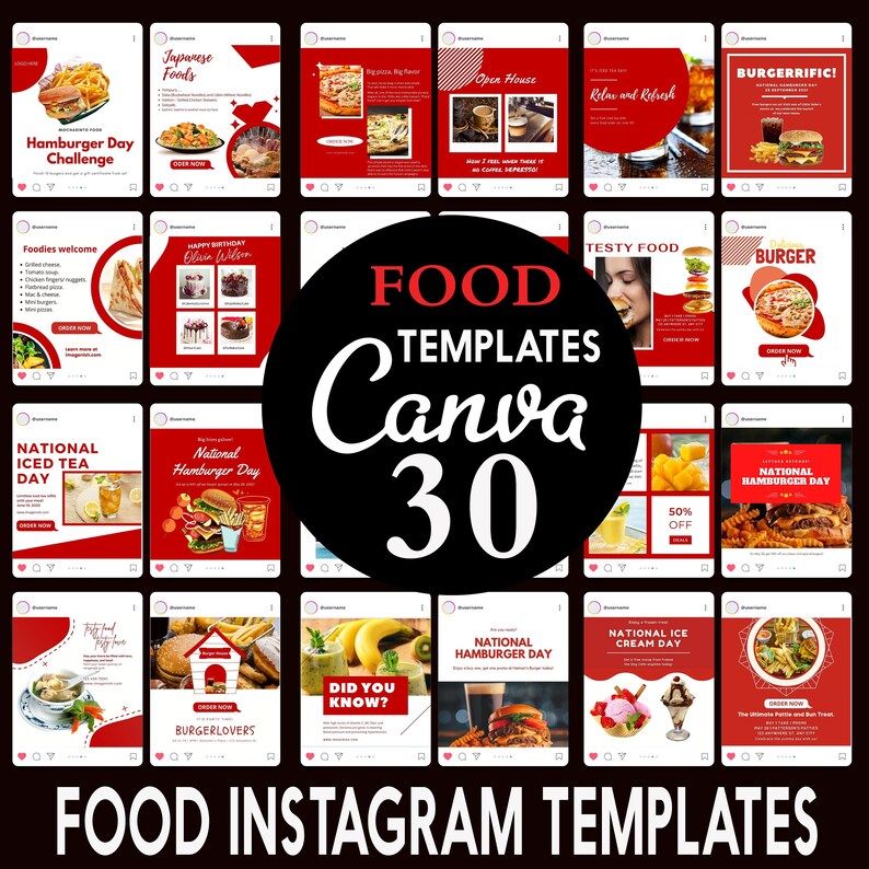 Food Blogger Instagram Templates for Canva | 30 Instagram Post ...