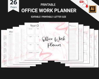 Kantoororganisator afdrukbaar | Kantoorwerkplanner | Office-taaktracker | Vergaderingenlijst | Werkschema| Projectchecklist| Dagelijkse planner
