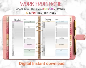 Work From Home Planner Printable,Work Day Organizer, Personal Daily Planner,Daily Hourly Planner, Productivity Planner