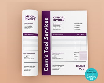 Invoice Template - Invoice Receipt - Editable Billing Form - Printable Invoice Template Canva - Instant Download