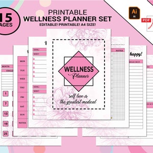 Planificador de cuidado personal imprimible, Planificador de bienestar, Diario de amor propio, Diario de atención plena, Kit de hojas de trabajo de salud mental, Bienestar diario