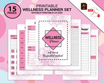Self-Care Planner Printable, Wellness Planner, Self-Love Journal, Mindfulness Journal, Mental Health Worksheet Kit, Daily Wellbeing