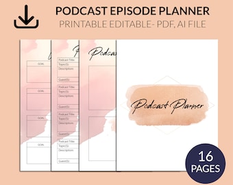 Planificador de podcasts, Planificador de podcasts imprimible, Lista de verificación de podcasts, Lluvia de ideas de podcasts, Rastreador de podcasts, Lista de verificación de podcasts, Plantilla de podcasts