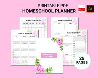 Homeschool Planner Druckbare Seiten | Homeschool Organizer Bundle |Unterrichtsplaner |Bearbeitbarer Homeschool Planer