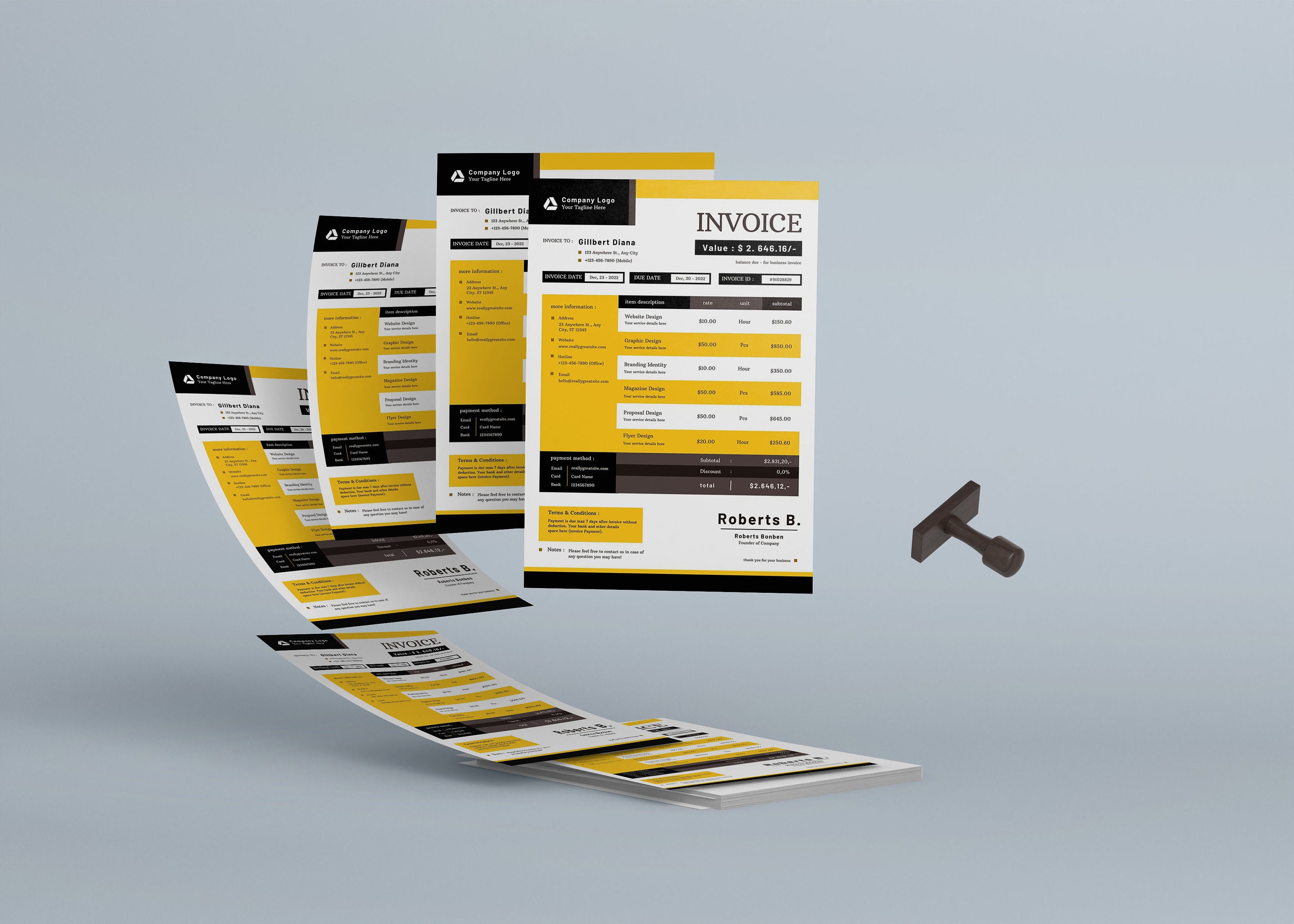 Invoice template printable invoice payment invoice editable order