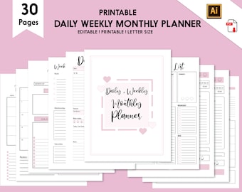 Daily Planner| Weekly Planner| Monthly Planner| Printable Planner|To Do List| Monthly Goal| Planner Template| Instant Download