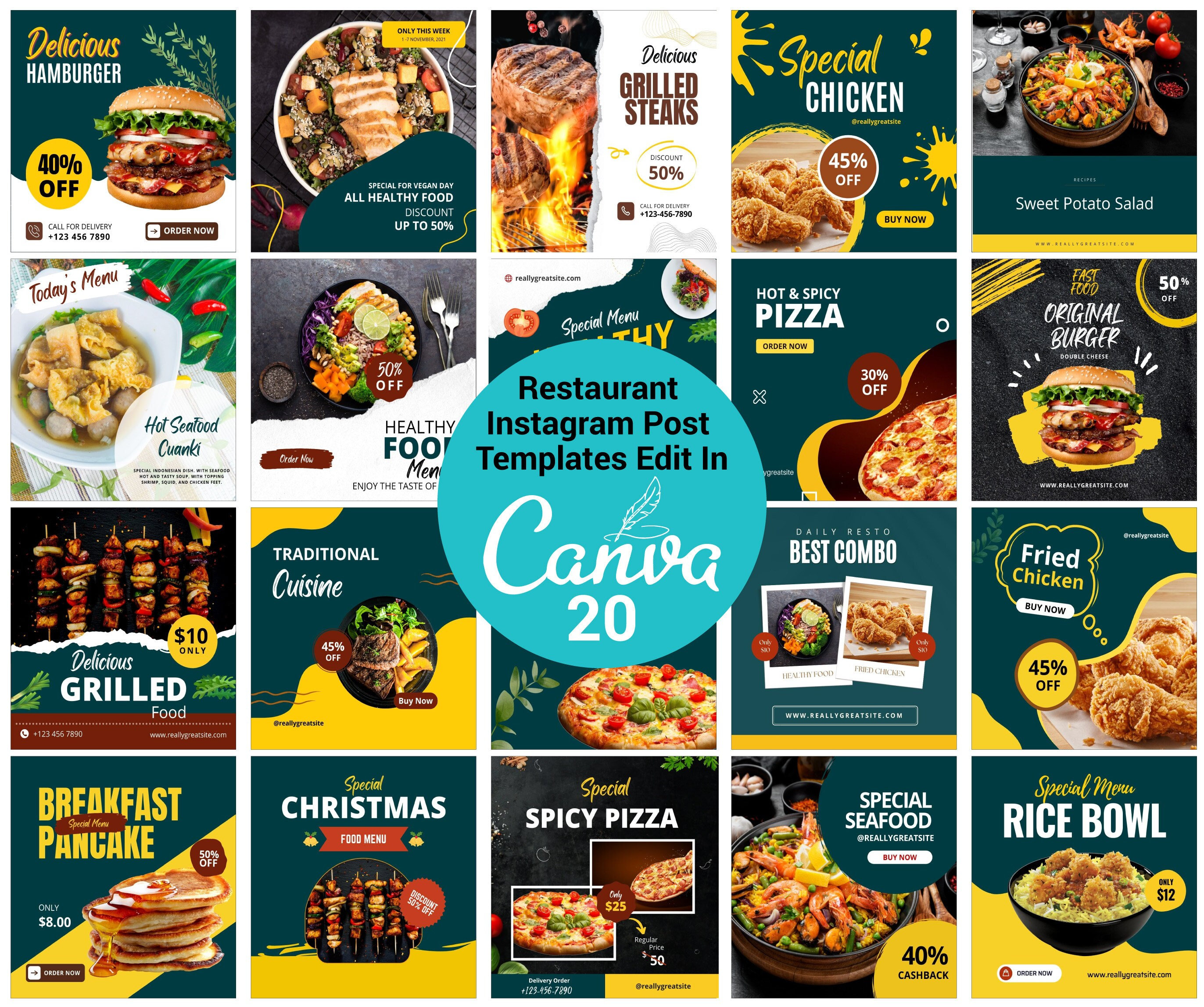 Restaurant Social Media Post Template, Editable Canva Restaurant Instagram Post Templates, Foodie Canva Template, Instant Download
