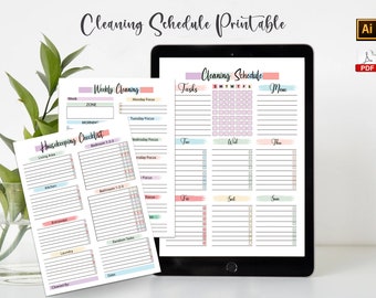Cleaning Schedule, Weekly Cleaning, Housekeeping Checklist, Cleaning Planner Printable,Editable Cleaning Planner,Household Planner