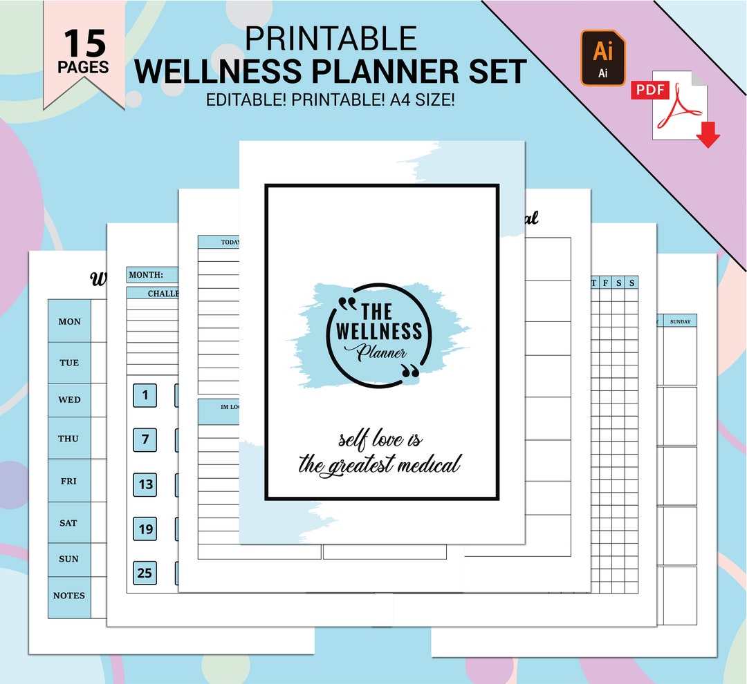 Wellness Planner Printable, Self Care Planner, Selfcare Journal Tracker ...