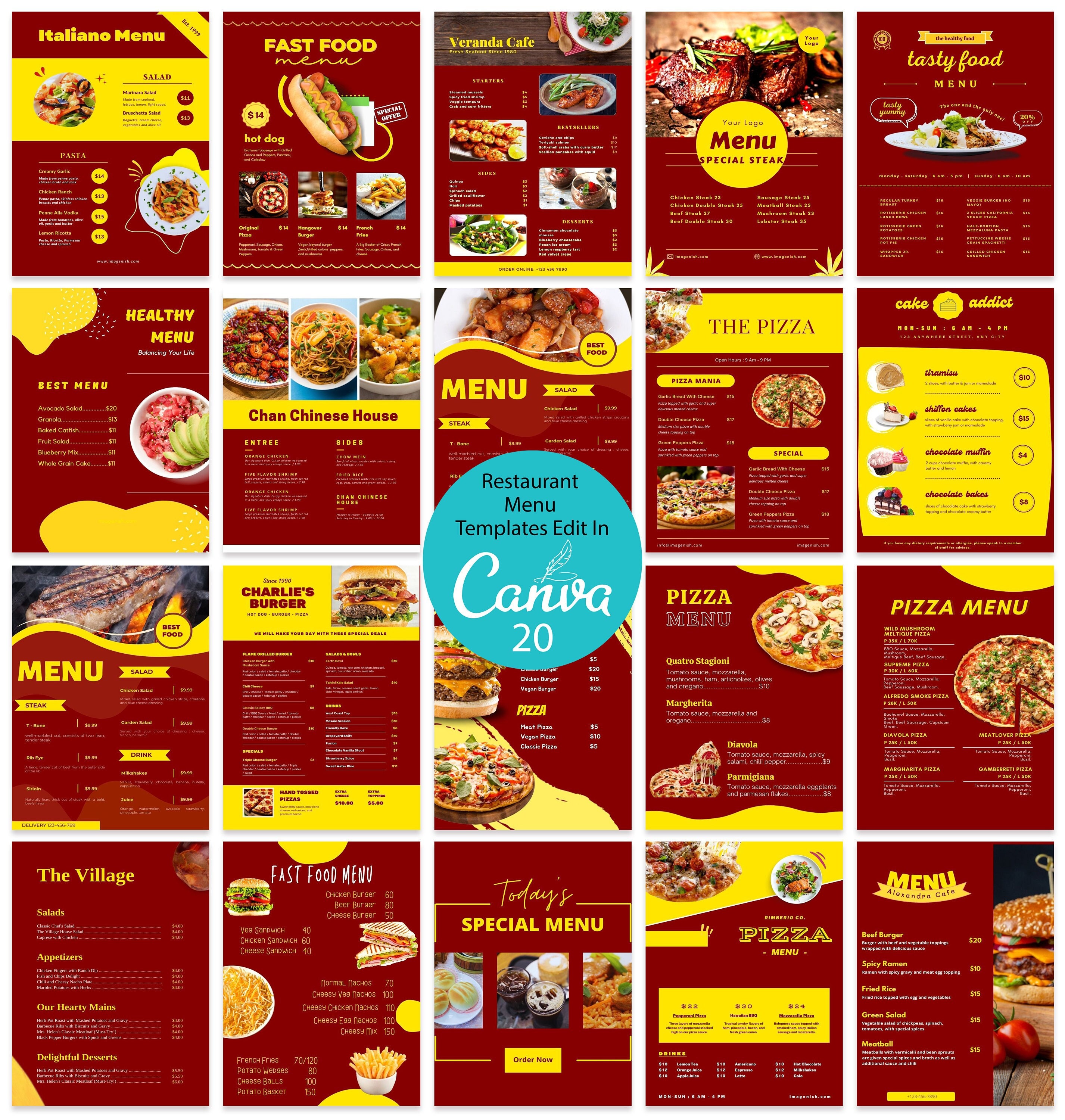 Restaurant Food Menu Canva Food Menu Templates Printable Etsy