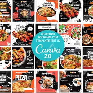 Restaurant Social Media Post Template,Foodie Canva Template, Food Instagram Posts, Recipe Ebook Branding, Instant Download