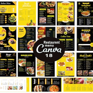 Plantilla de volante de menú de restaurante digital / Plantilla de volante de menú de comida / Volante de restaurante imprimible / Descarga instantánea Canva Editable
