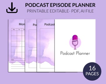 Podcast-Episodenplaner, Podcast-Brainstorm, druckbarer Podcast-Planer, bearbeitbarer Podcast-Episodenstartplan, Podcast-Inhaltsplanung