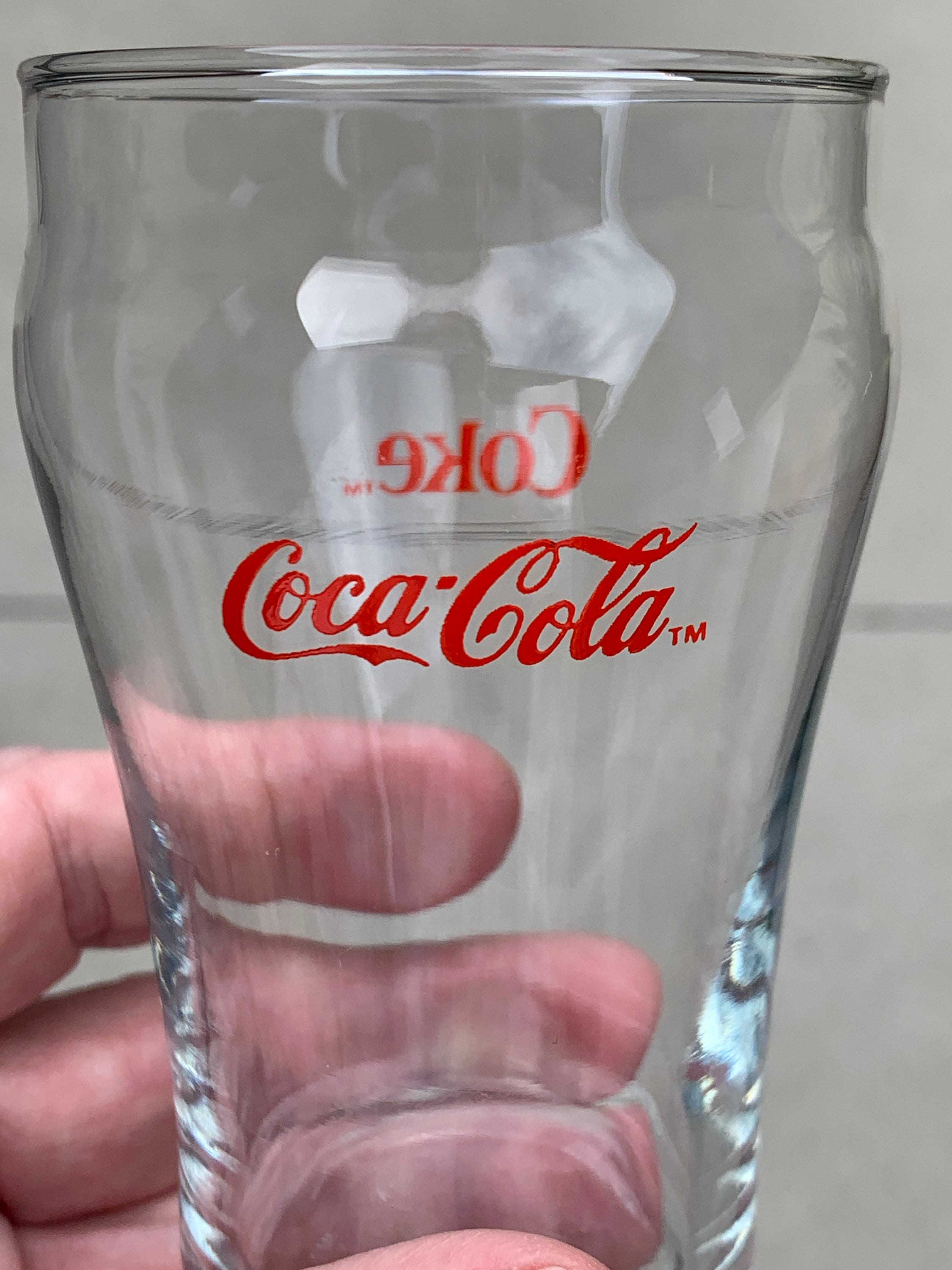 Coca Cola Coke 12 ounce Tall Drinking Glass Red Letter 