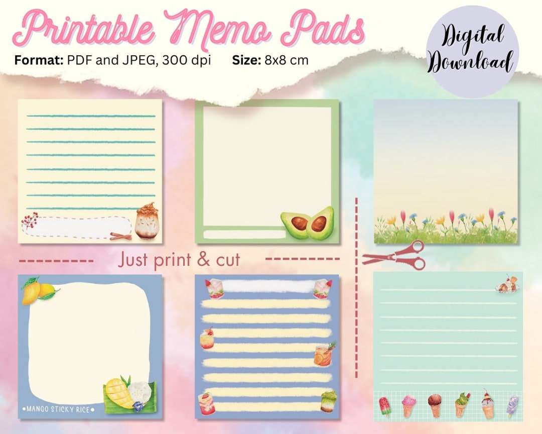 Printable Memo Pads II, Downloadable Memo Pads, DIY Memo Pads, Notepads, 300dpi - Etsy
