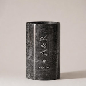 Enfriador de champán y vino personalizado de mármol natural | Blanco y negro | Regalo de boda con grabado