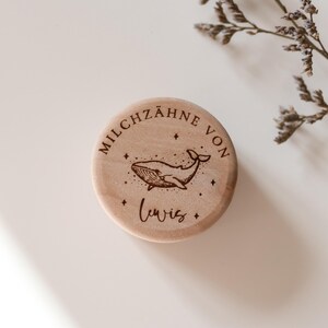 Caja de madera personalizada para dientes de leche con nombre grabado y motivo de ballena | Caja de regalo para dientes de leche para niños
