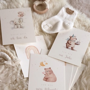 Meilensteinkarten Baby I Mein erstes Jahr | Karten Aquarell | personalisierte Geschenke für Babys