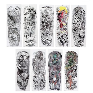 Set of 9 Full Arm Tattoo Sleeves Temporary Large Fake Body Art Arm Chest Shoulder Tattoo Black tattoo Body Stickers for Man Women DIY Craft