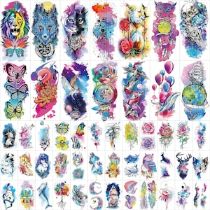 3D Realistic Temporary Tattoos Animals Half Arm Sleeve Tribal Tiger Lion Death Skull Flower Compass Wolf Owl Anchor Also Easy to DIY Crafts